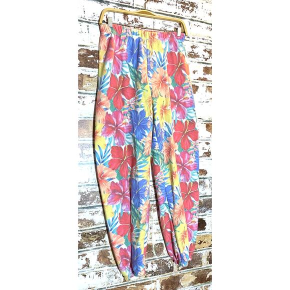 Wildfox Tropical Multicolor Floral Cotton Blend Jogger Sweatpants - Picture 3 of 7
